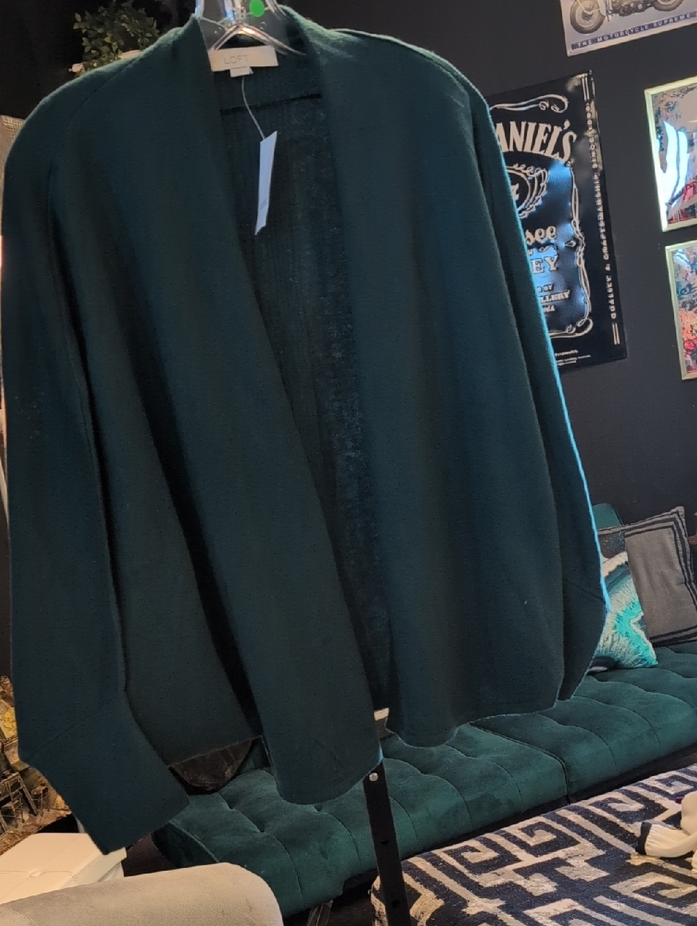 LOFT Open-Front Cardigan in Teal Green
